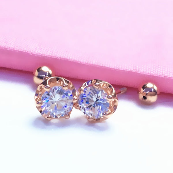 crystal screw ear studs exquisite 14K rose gold earrings for women