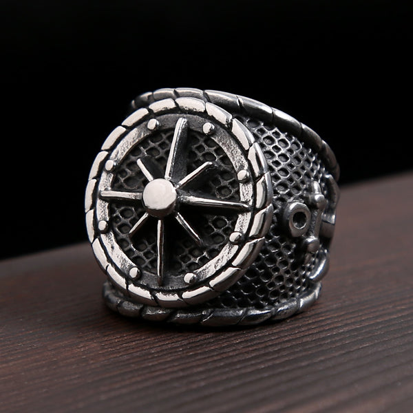 Vintage Stainless Steel Nordic Viking Compass Ring For Men