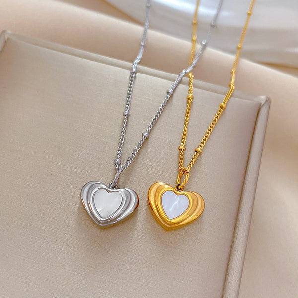 Gold Plated Bohemian Natural Shells Heart  Pendant Neckalce For Women