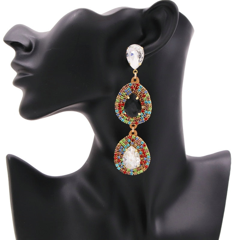 Statement Colorful Rhinestone Earrings For Women Water Drop Earrings