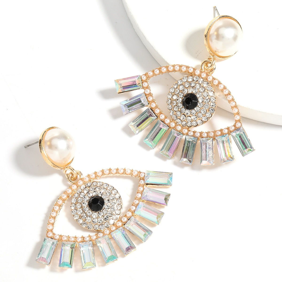 Personality Multicolor Rhinestone Eyes Dangle Earrings Women