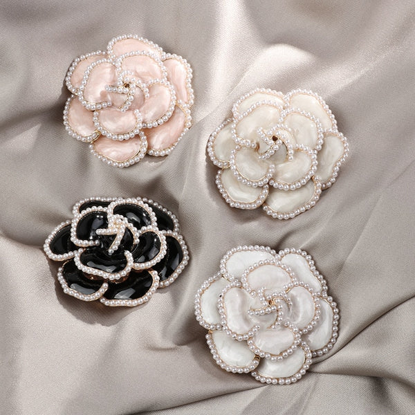 Women Enamel Camellia Pearl Brooches