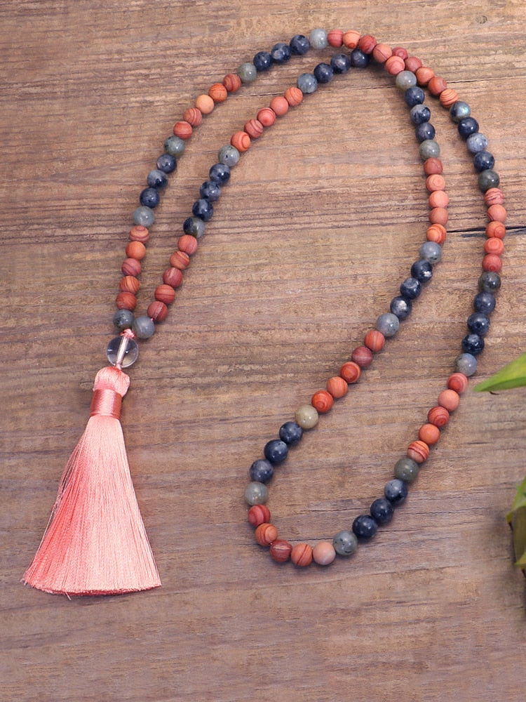 Women Necklace With tassels 8mm beads,necklace 108 suitcase