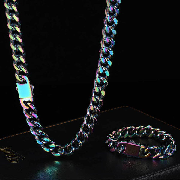 1pcs Service 10mm Rainbow Colors Multicolor Miami Stainless Steel Cuban Link Chain