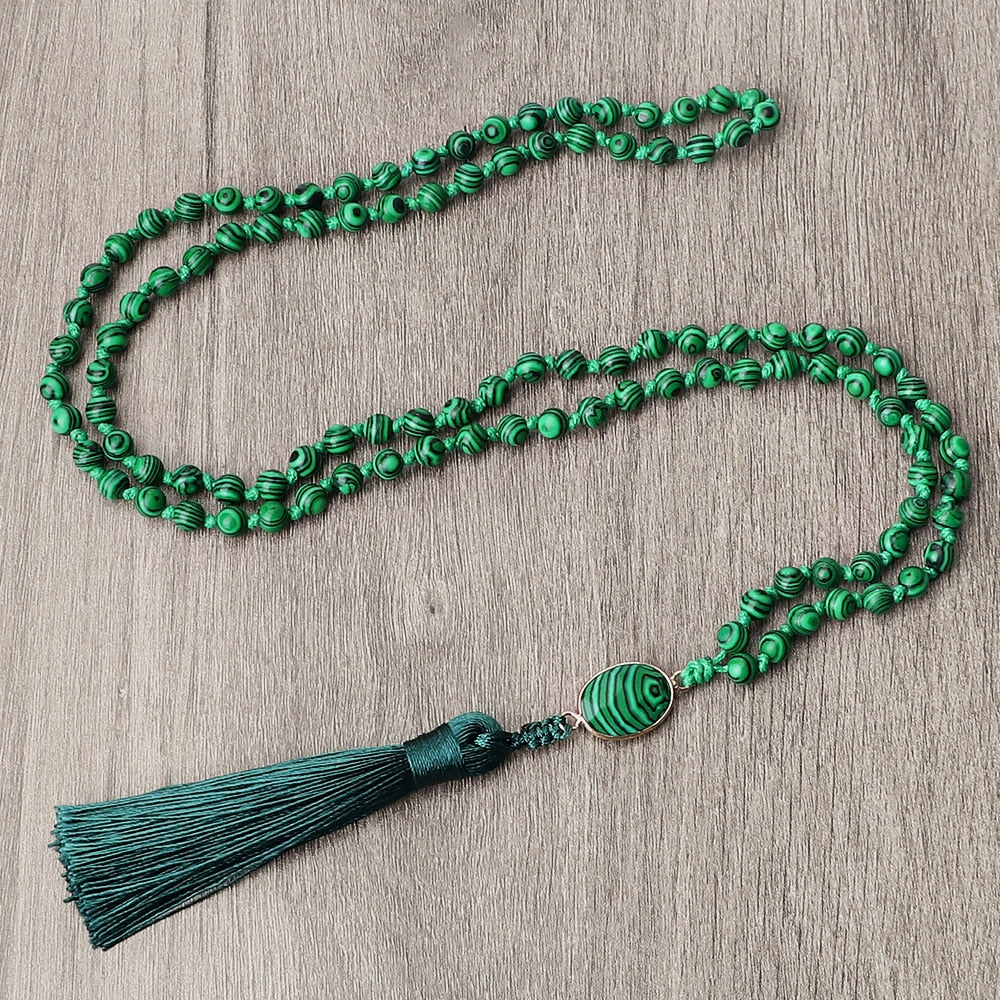 6mm Natural Stone Beads Green Malachite Charm 108 Mala Prayer Necklaces