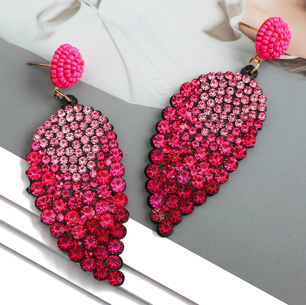 Elegant Fashion Leaves Full Rose Red Crystal Dangle Earrings For Women