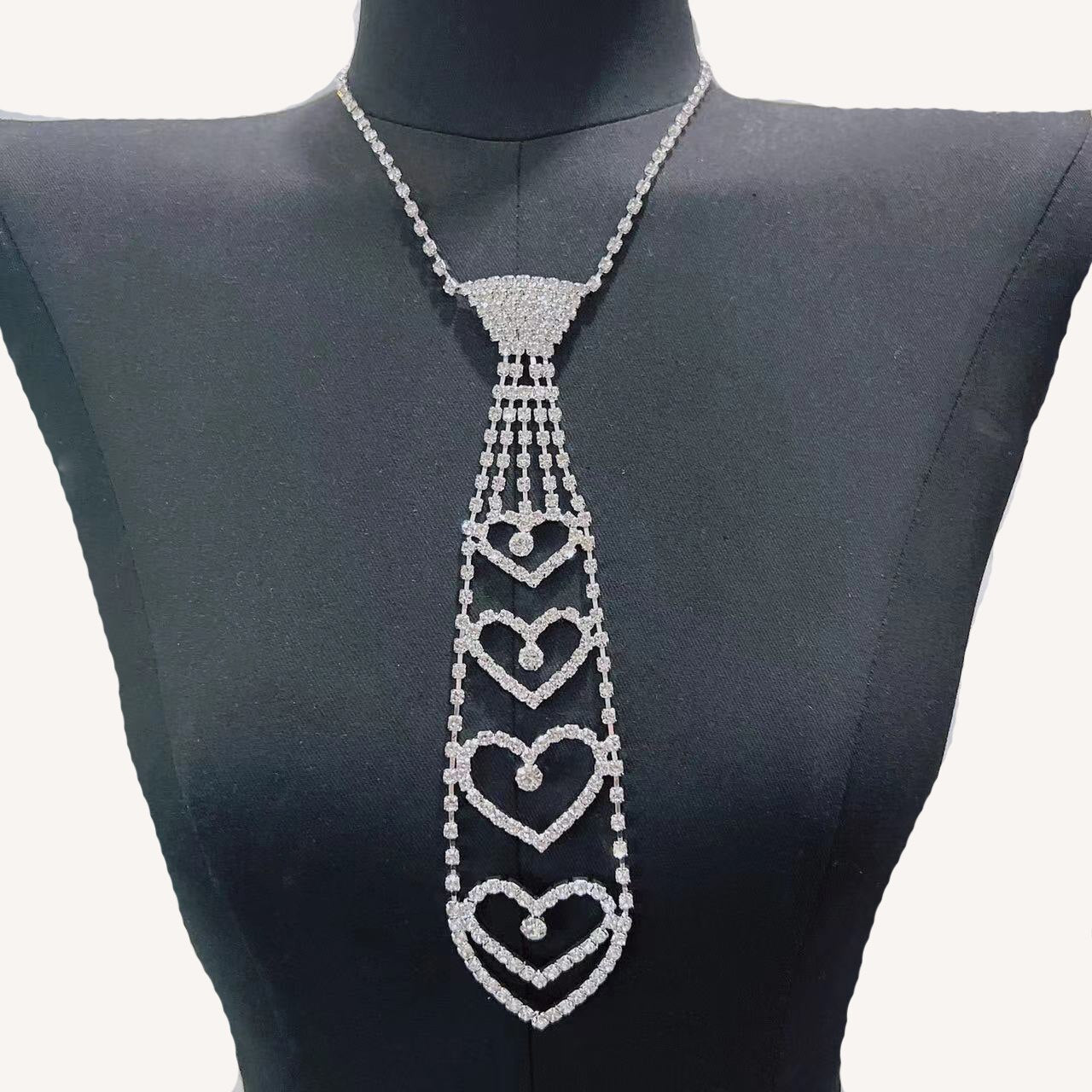 fashionable and luxurious necktie Necklace flash Rhinestone Long Necklace