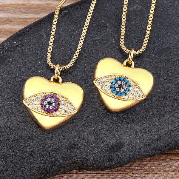 Charm Heart Shape Inlaid Evil Eye Crystal Zircon Pendant Necklace Women