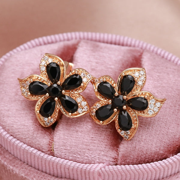 New Dark Zircon Flower Earrings