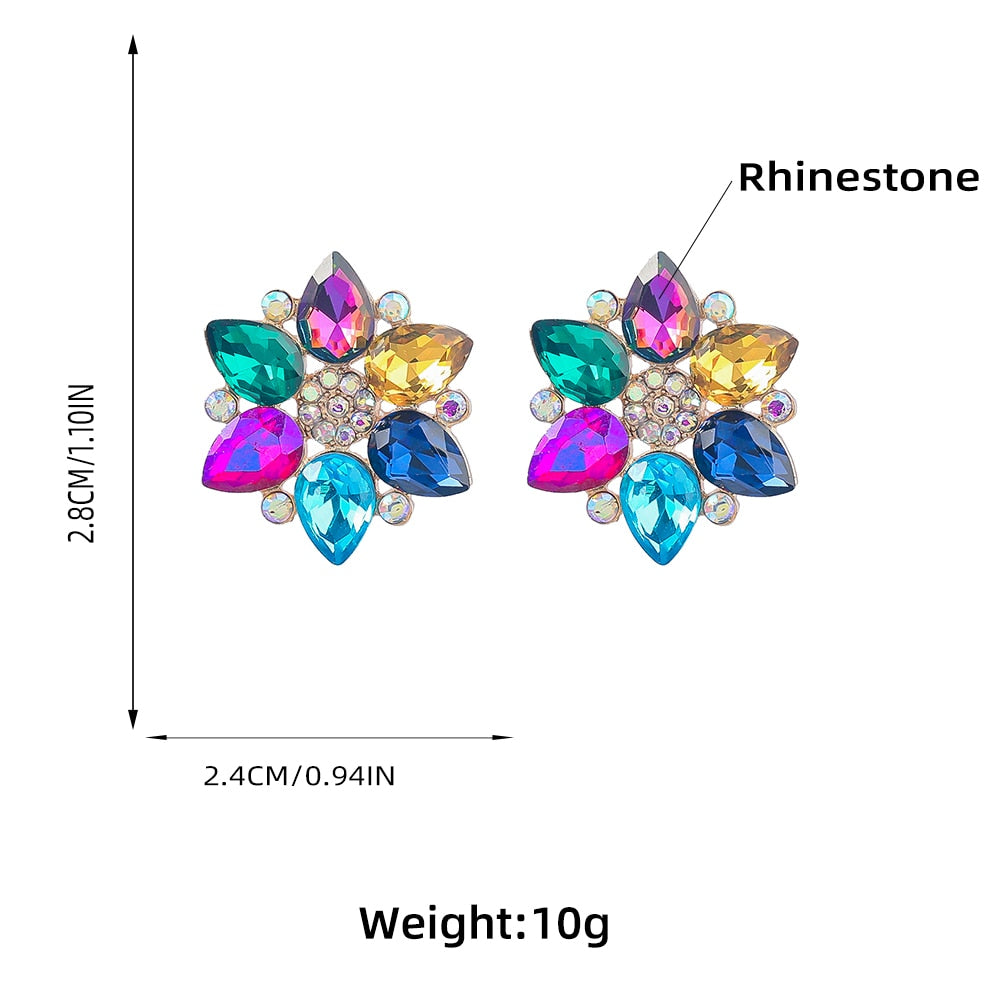 Fashion Metal Rhinestone Floral Stud Earrings Campus Party Simple Statement Earrings Women