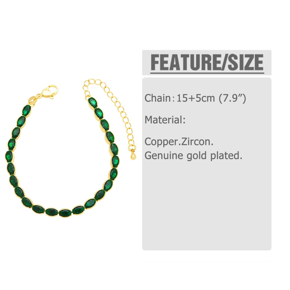 Rainbow Color Round Beads Bracelets for Women Copper CZ Rhinestone Green Crystal Bracelets