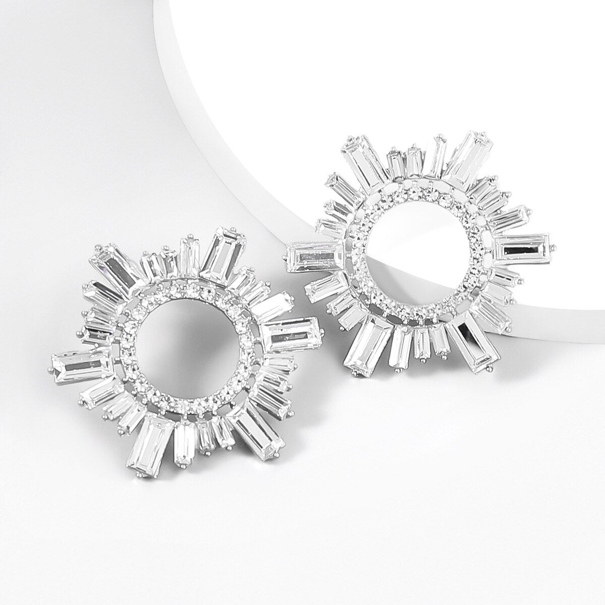 Pauli Manfi Fashion Metal Rhinestone Sunflower Earrings Women