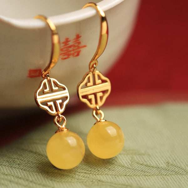 Natural Chalcedony Ancient gold craft earrings for women