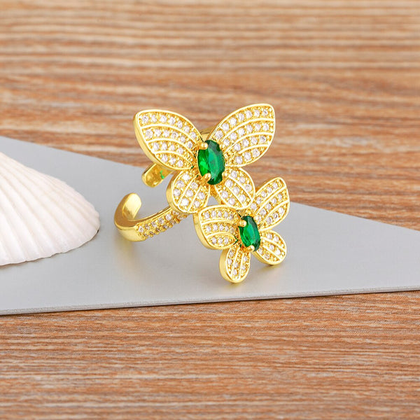 Lucky Double Butterfly Zircon Ring Women