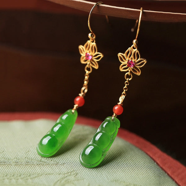 Natural Hotan Jade Fukudou earrings for women