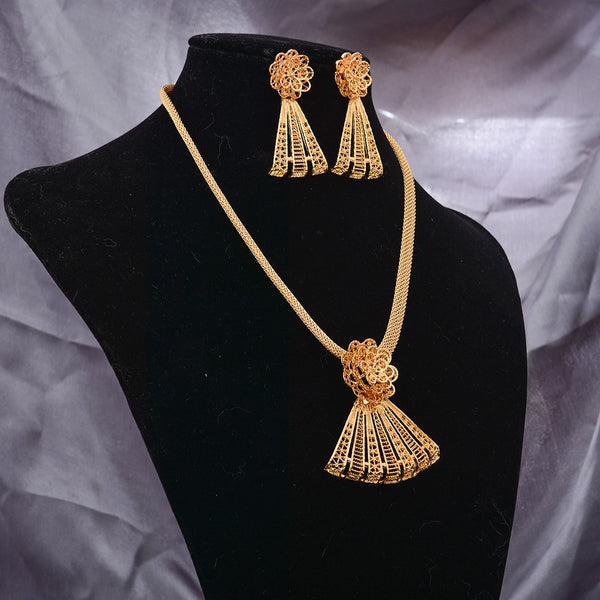 Dubai 24K Gold Color Jewelry Set For Women Indian Earring Necklace