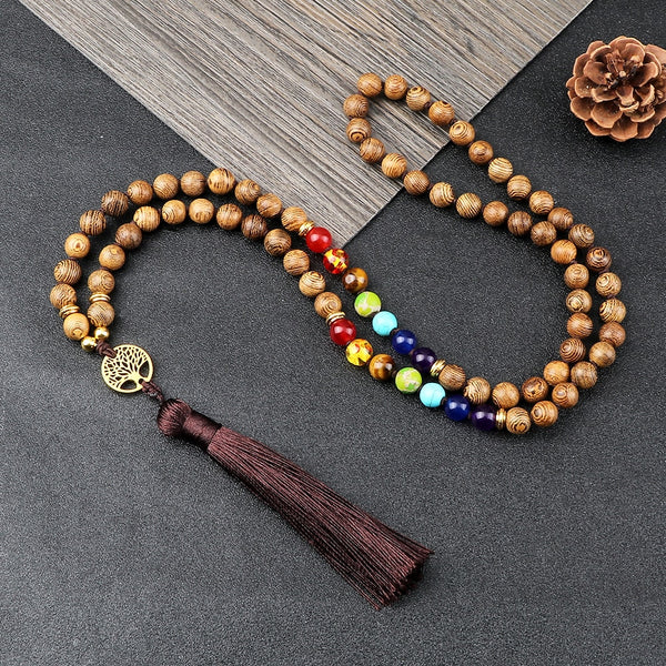 108 Mala Tree of Life Pendant Necklaces Men Natural Wood Beads Prayer Necklaces Women