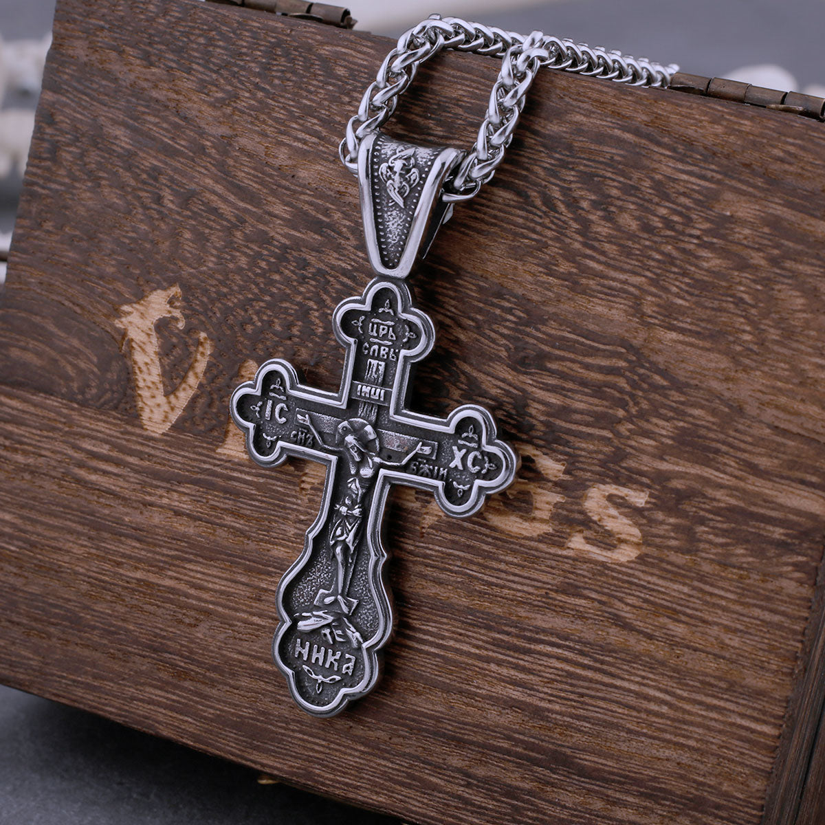 Stainless Steel Catholic Cross Necklace Men's Jesus Christ Faith Pendant Necklace