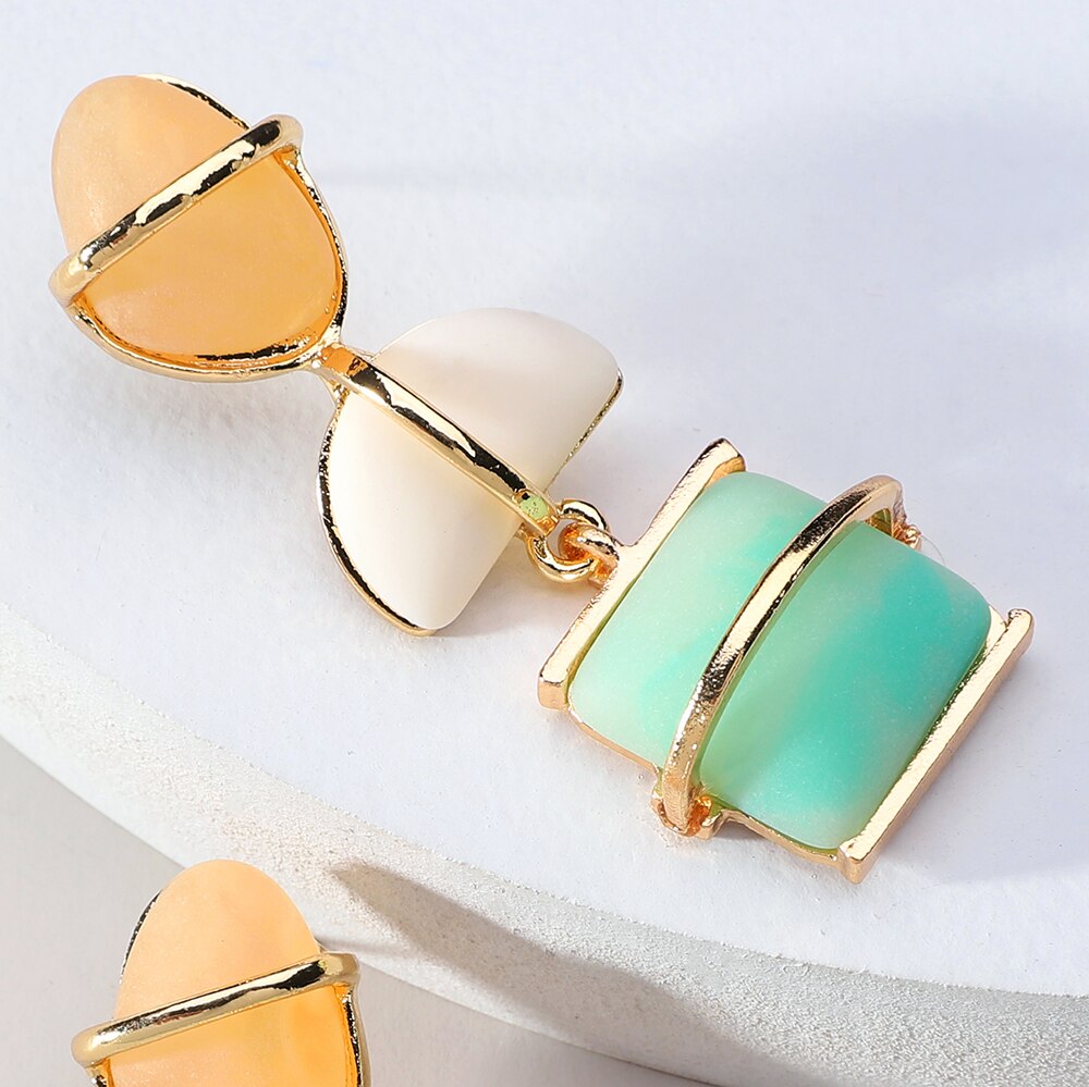 Modern Fashion Natural Stone Geometric Long Hanging Dangle Earrings For Women