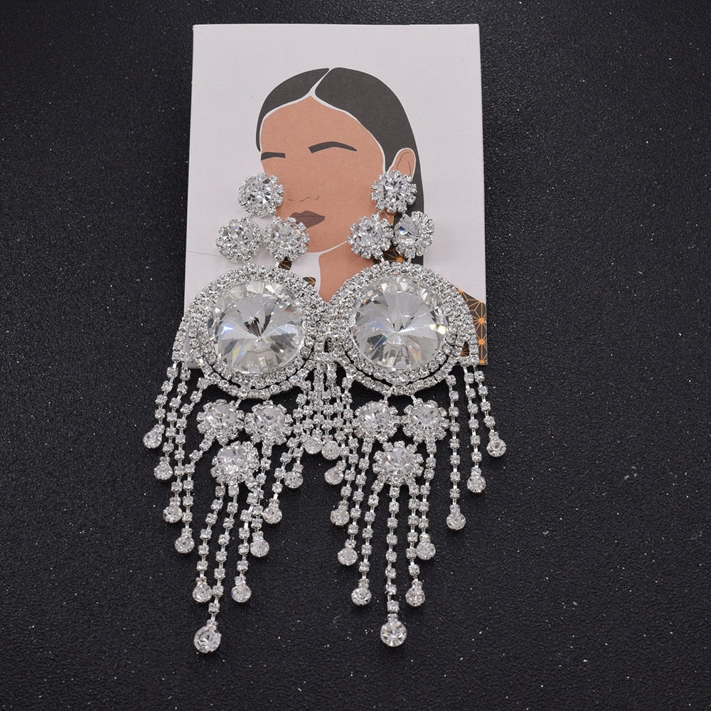 13.5cm Jewelry Statement Earrings Big Tassel Earrings Ladies Street Style Rhinestones Gifts