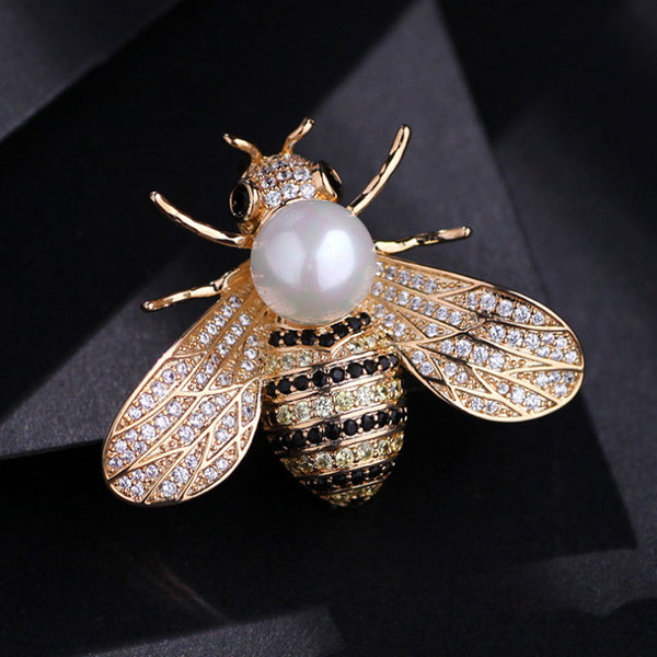 Women Men Bee Beetle Crystal Pearl Brooches Pin Fashion Metal Cute Insect Jewelry Accessoreis