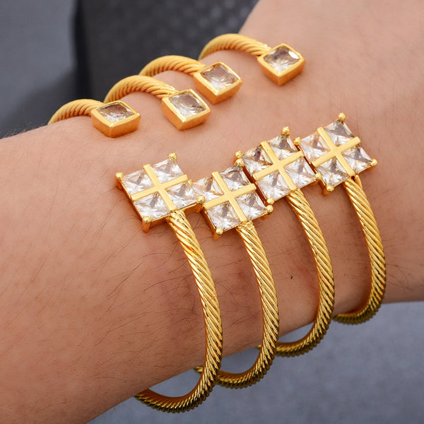 4pcs/Set 24K Dubai Gold Color Bangles For Women Girls Saudi Arab Wedding Bracelet