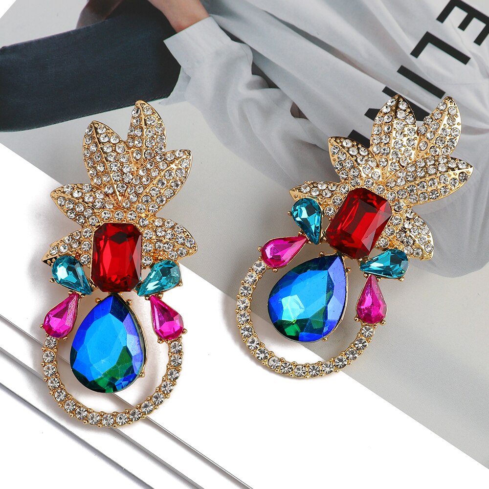 Fashion Metal Leaves Drop Earring For Women Crystal Dangle Earrings For Women