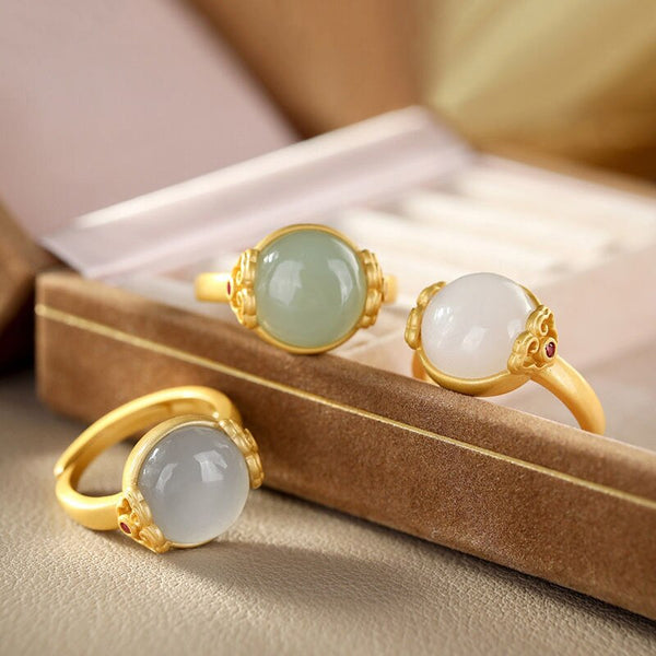 Inspiration design natural Hetian white jade paste ring