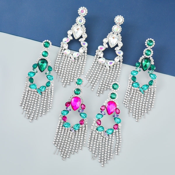 Metal Rhinestone Geometric Pop Earrings Women