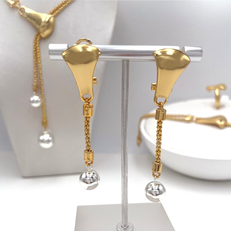 Dubai Luxury Jewelry For Women Latest Design Italian Gold Color Necklace Earrings