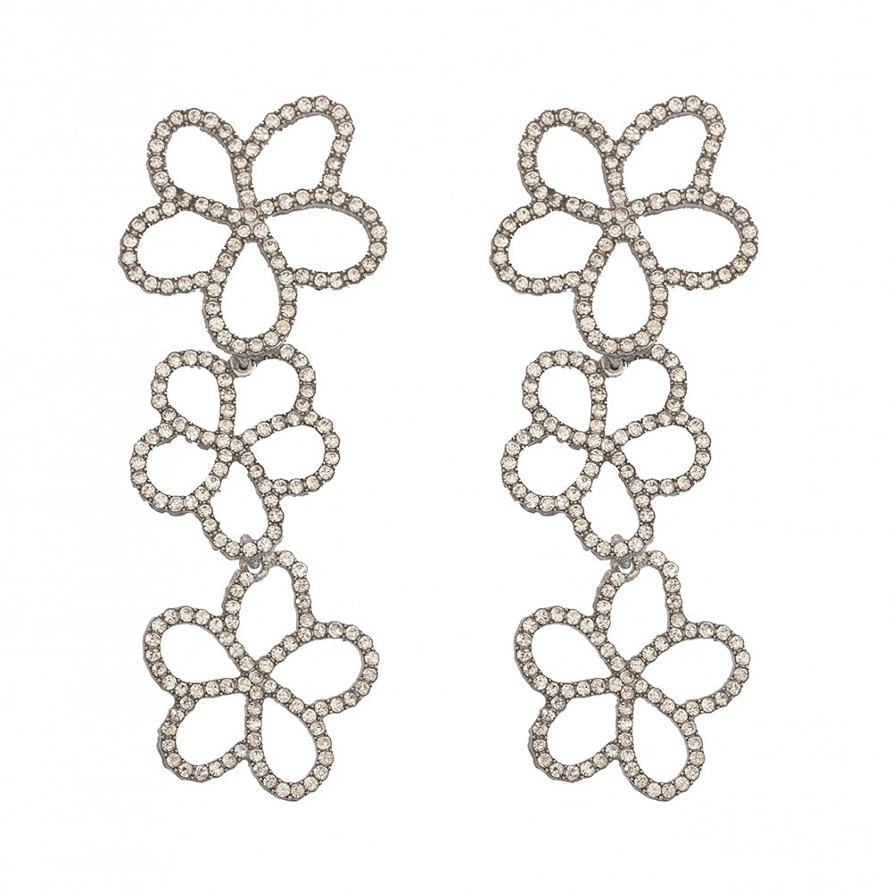 New Rhinestone Flower Dangle Drop Earrings For Women