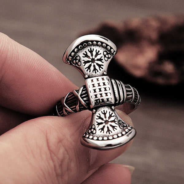 Vintage Viking Compass Ring Men Boy Creative Design Nordic Viking Double Axe Ring