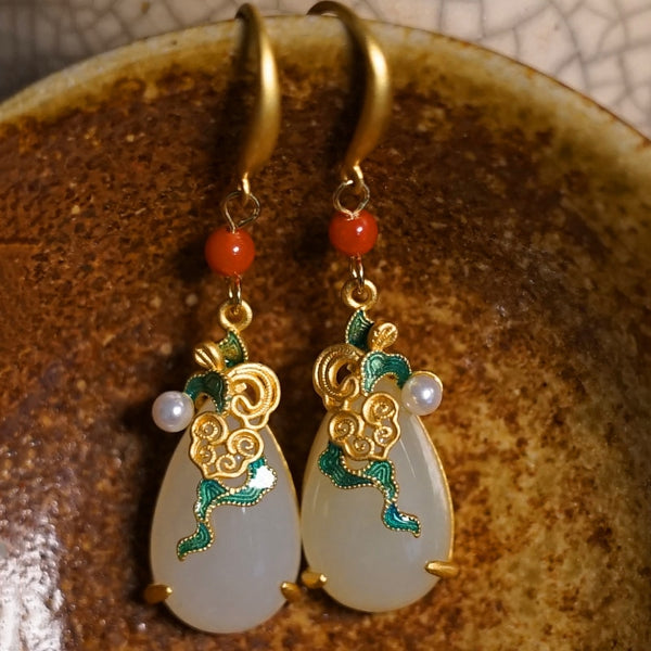 Designer original ethnic style pearl enamel porcelain water drop earrings for women