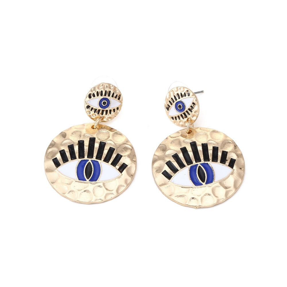 New Round Metal Evil Eye Drop Earrings Statement Dangle Earring