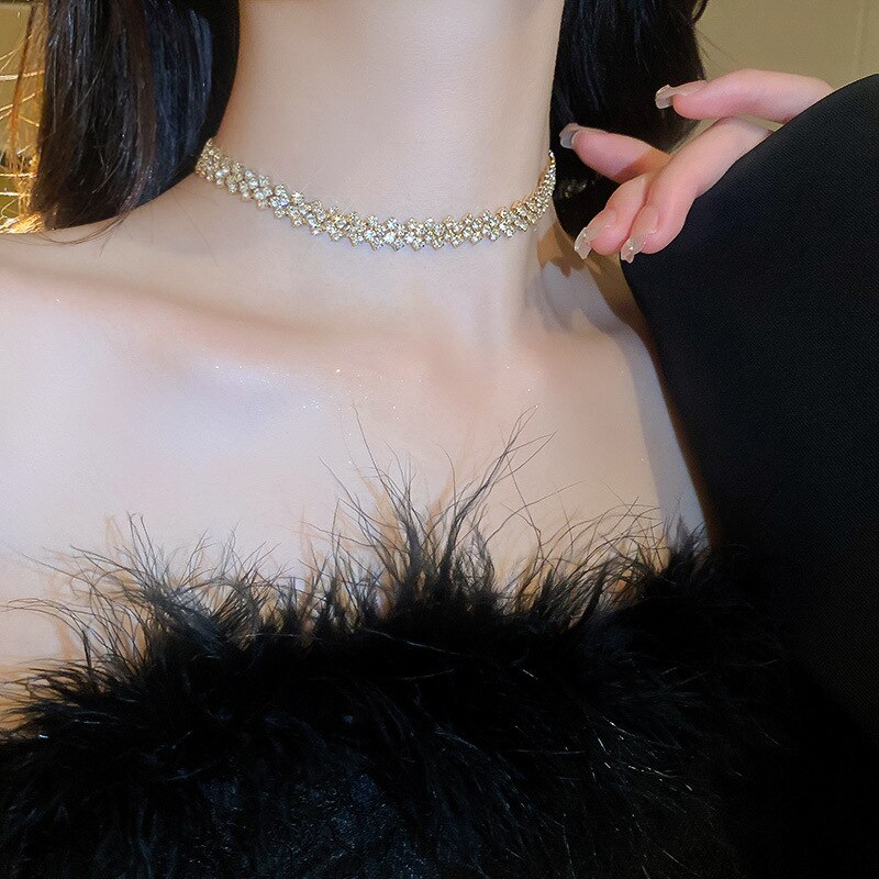 Fashion Gold Color Rhinestone Choker Necklaces for Women