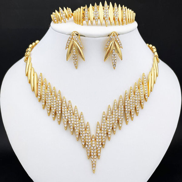 Fashion Jewelry Sets Gold Color Necklace And Earrings For Women Four Pieces Jewelry Set