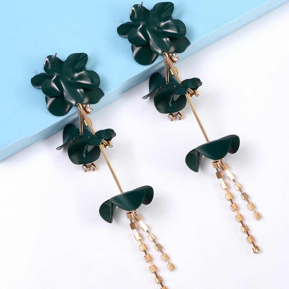 New Long Tassel Metal Flower Earrings For Women