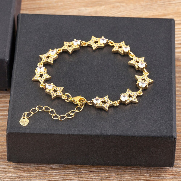 Fashion Light Luxury Gold Plated Starry Sky Spakle Star Linked CZ Zircon Chain Bracelet