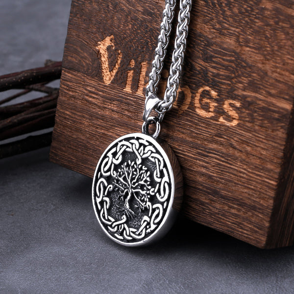 Vintage Viking Tree of Life Necklace Men Fashion Hip Hop Celtic Knot Amulet Stainless Steel Pendant