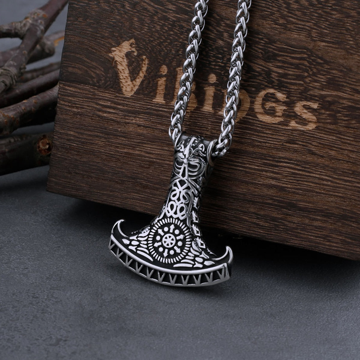 316L Stainless Steel Thor's Hammer Mjolnir Axe Necklace Men's