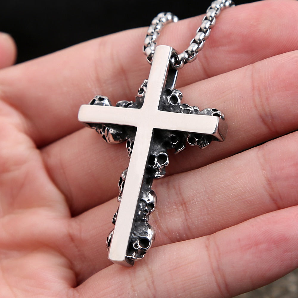 Gothic Men's Vintage Stainless Steel Cross Pendant Necklace