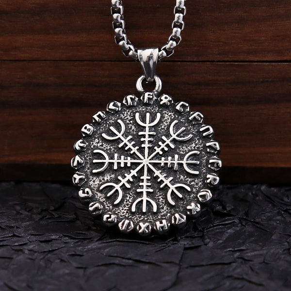 Vintage Viking Rune Compass Pendant Necklace Classic Punk Men's