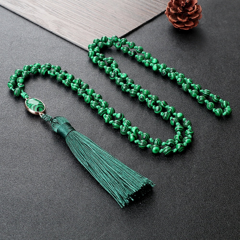 6mm Natural Stone Beads Green Malachite Charm 108 Mala Prayer Necklaces