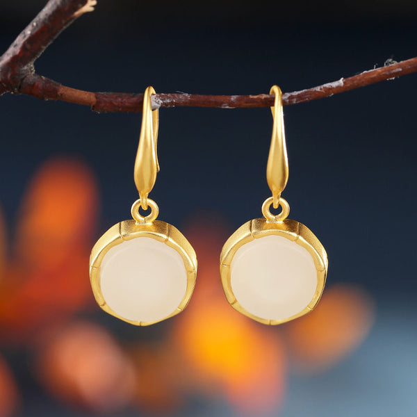 Natural Hetian white jade round earrings