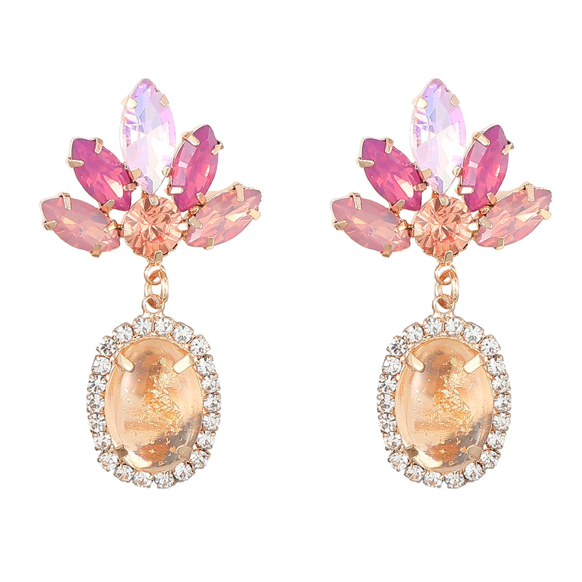 Fashion Metal Rhinestone Resin Flower Earrings for Women