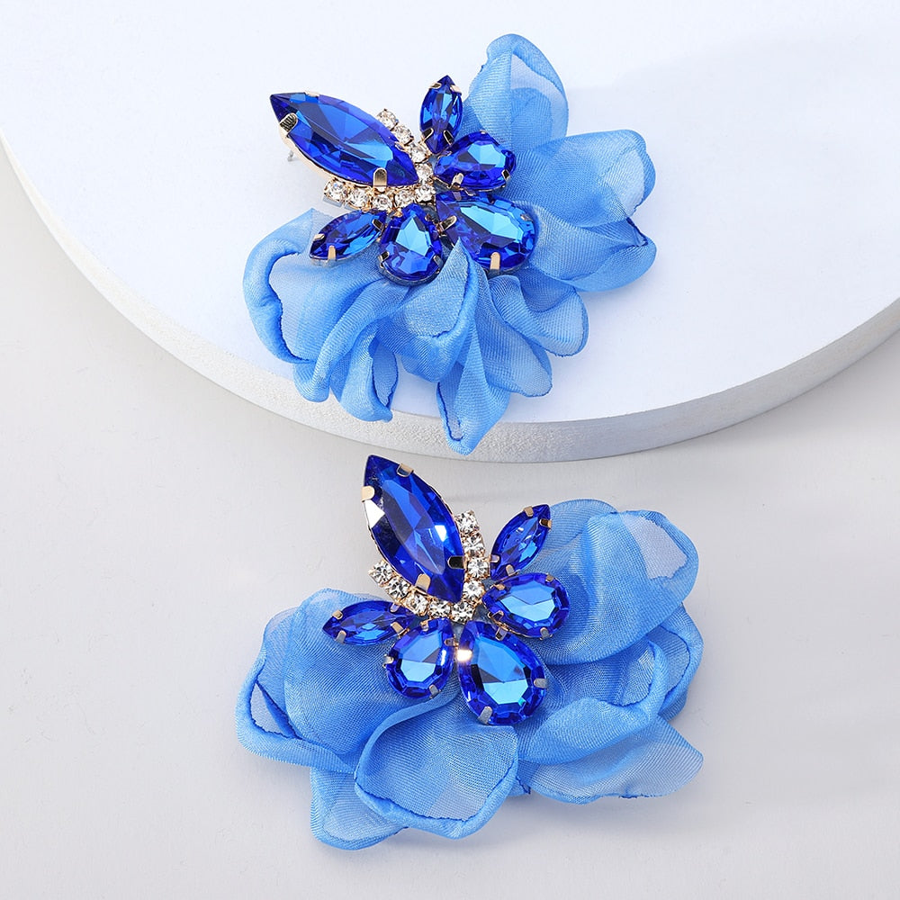 Romantic Sweet Summer Cotton Lace Flower Big Stud Earrings For Women