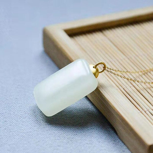 Creative Design Inlaid Natural Hetian Jade Rectangular Necklace Pendant