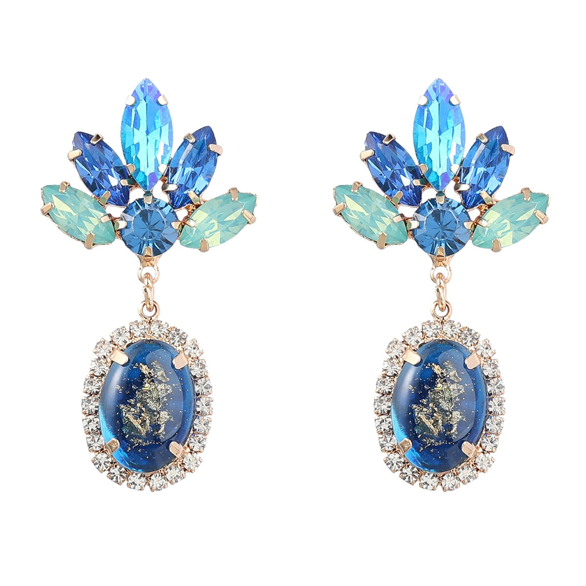 Fashion Metal Rhinestone Resin Flower Earrings for Women