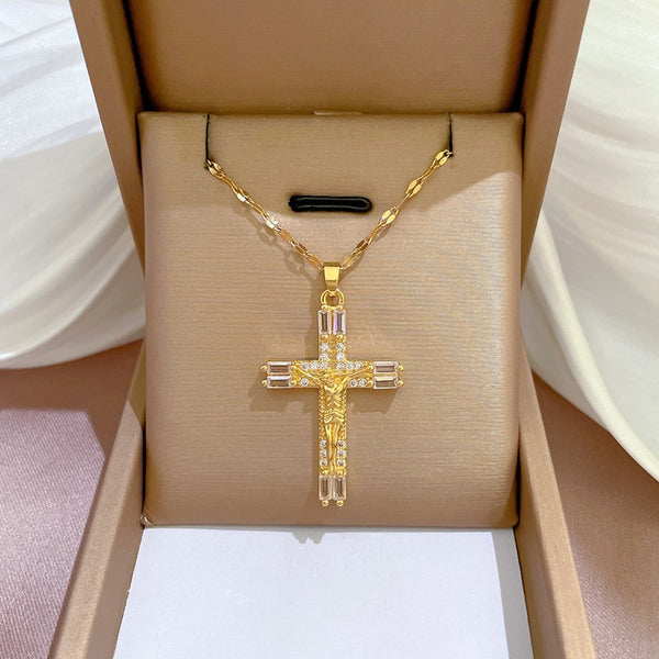 Korean Vintage Big Cross Pendant Necklace