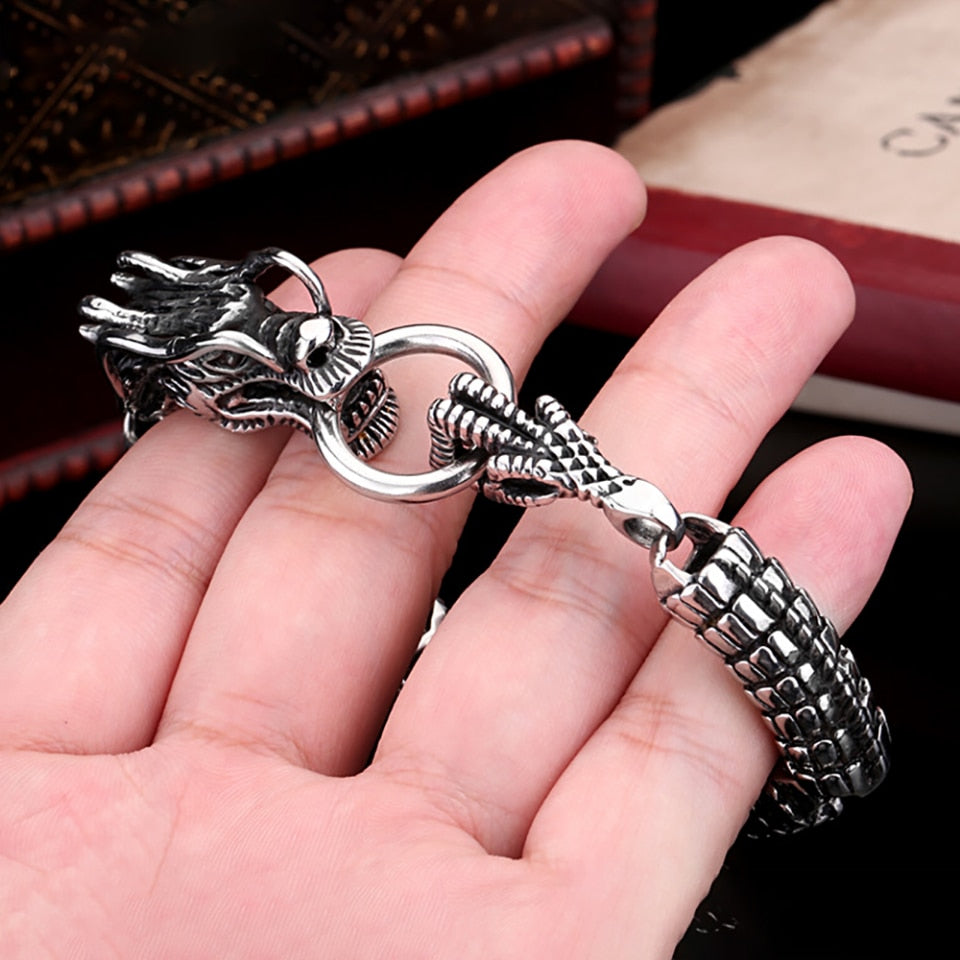 Vintage 316L Stainless Steel Dragon Head Handmade Bracelet For Men